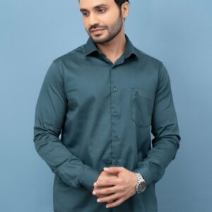 Slim Fit Cotton Solid Plain Stretch Shirt - Dark Green