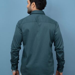 Slim Fit Cotton Solid Plain Stretch Shirt - Dark Green