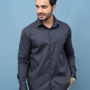 Slim Fit Cotton Solid Plain Stretch Shirt - Grey