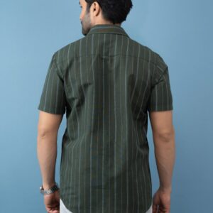 Slim Fit Cotton Linen Stripe Shirt - Green