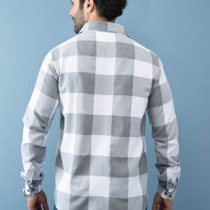 Slim Fit Cotton Check Shirt - Light Grey