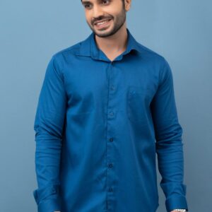 Slim Fit Cotton Solid Plain Stretch Shirt - Royal Blue