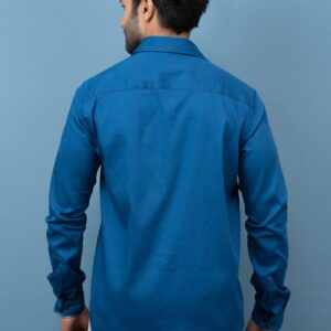 Slim Fit Cotton Solid Plain Stretch Shirt - Royal Blue