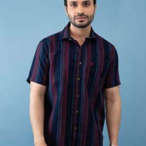 Slim Fit Cotton Stripe Shirt - Maroon