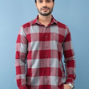 Slim Fit Cotton Check Shirt - Red