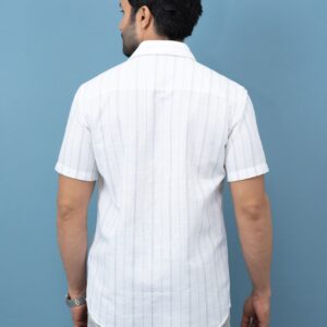 Slim Fit Cotton Linen Stripe Shirt - White