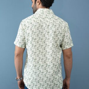Slim Fit Cotton Printed Shirt  – Cream