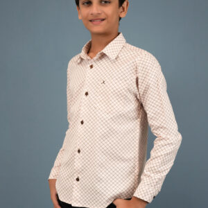 Cotton Geometric Printed Boys Shirt - Beige