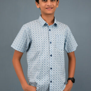 Cotton Printed Boys Shirt - Blue