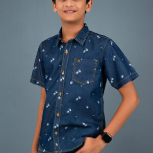 Cotton Bubble Printed Boys Shirt - Blue