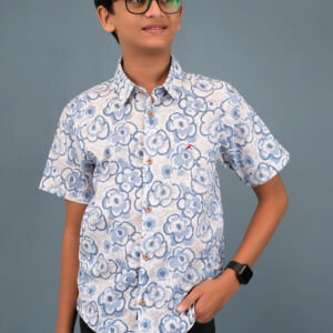 Cotton Floral Printed Boys Shirt - Blue