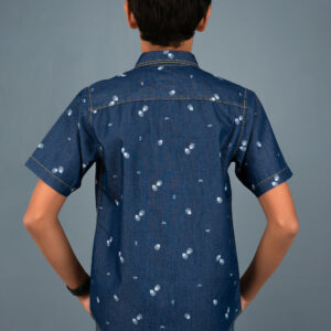 Cotton Bubble Printed Boys Shirt - Blue