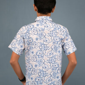 Cotton Floral Printed Boys Shirt - Blue