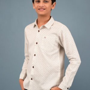 Cotton Geometric Printed Boys Shirt - Cream