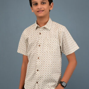 Cotton Printed Boys Shirt - Cream