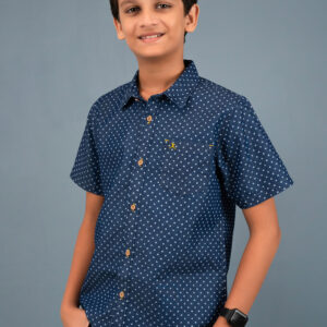 Cotton Star Printed Boys Shirt - Dark Blue