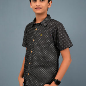 Cotton Star Printed Boys Shirt - Dark Grey