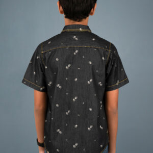 Cotton Bubble Printed Boys Shirt - Dark Grey