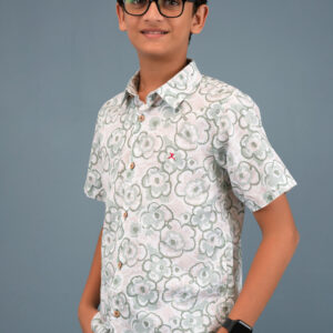 Cotton Floral Printed Boys Shirt - Green