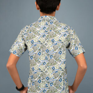 Cotton Newspaper Printed Boys Shirt - Green