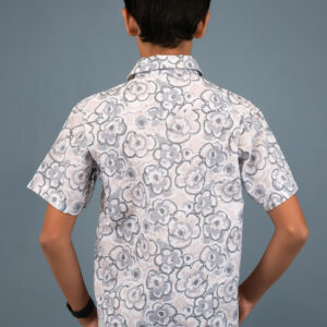 Cotton Floral Printed Boys Shirt - Grey