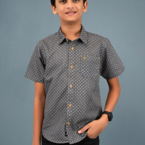 Cotton Star Printed Boys Shirt - Light Grey