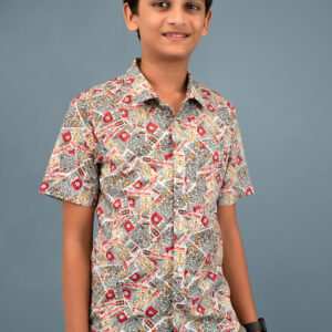 Cotton Newspaper Printed Boys Shirt - Orange