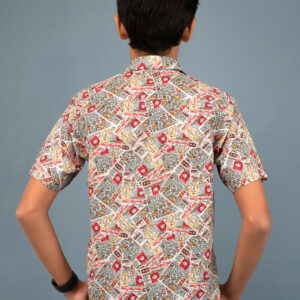 Cotton Newspaper Printed Boys Shirt - Orange