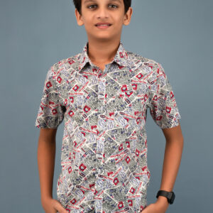 Cotton Newspaper Printed Boys Shirt - Red