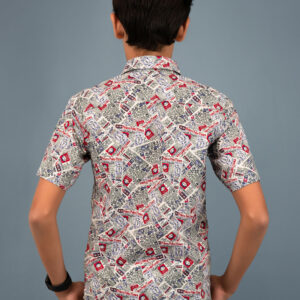 Cotton Newspaper Printed Boys Shirt - Red