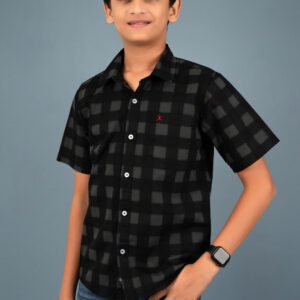 Cotton Check Boys Shirt - Black