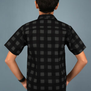 Cotton Check Boys Shirt - Black