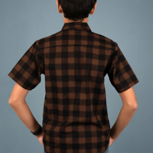 Cotton Check Boys Shirt - Brown