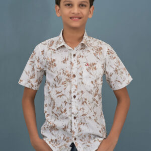 Cotton Printed Boys Shirt - Cream