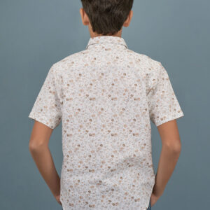 Cotton Floral Printed Boys Shirt - Beige