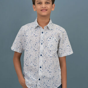 Cotton Floral Printed Boys Shirt - Light Blue