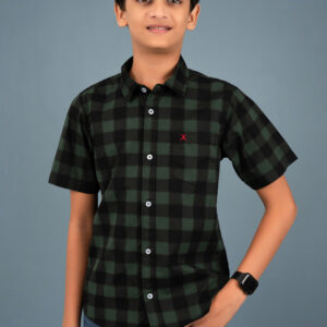 Cotton Check Boys Shirt - Green