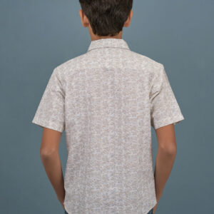 Cotton Leaf Printed Boys Shirt - Cream