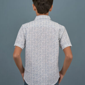 Cotton Leaf Printed Boys Shirt - Light Blue