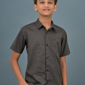 Cotton Printed Boys Shirt - Dark Grey