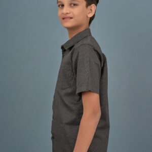 Cotton Printed Boys Shirt - Dark Grey