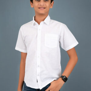 Cotton Linen Boys Shirt - White