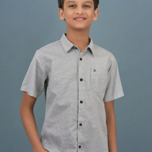 Cotton Printed Boys Shirt - Light Grey