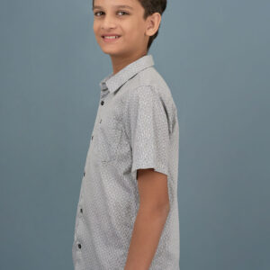 Cotton Printed Boys Shirt - Light Grey