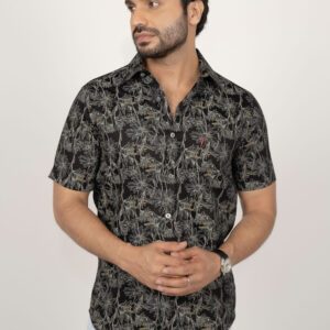 Slim Fit Cotton Printed Shirt -  Black