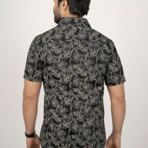 Slim Fit Cotton Printed Shirt -  Black