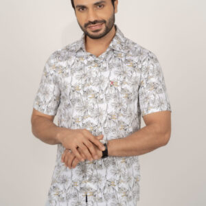 Slim Fit Cotton Printed Shirt -  Cream