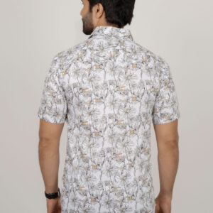 Slim Fit Cotton Printed Shirt -  Cream