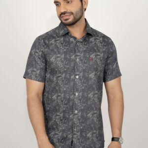 Slim Fit Cotton Printed Shirt -  Dark Grey