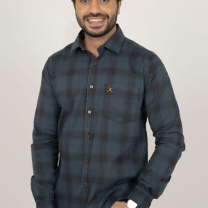 Slim Fit Cotton Checks Shirt - Dark Grey